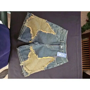 NWT Shein Romwe Bronze Patchwork Denim Streetlife Shorts Size 28